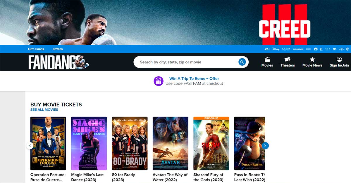 Fandago movie theaters website